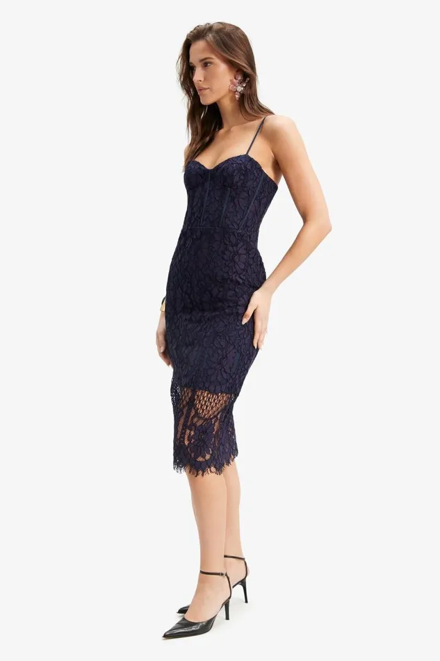 Women Occasion Dresses Bardot Florence Midi Lace Dress In Navy Navy