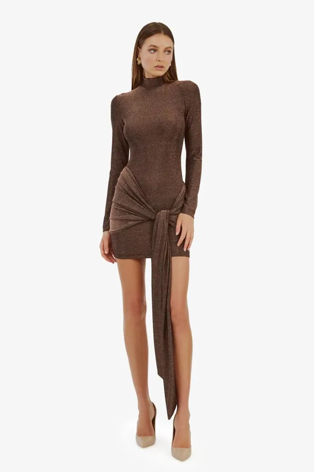 Women Occasion Dresses Bardot Seraphina Tie Front Dress In Bronze Bronze Women Occasion Dresses Bardot Seraphina Tie Front Dress In Bronze Bronze