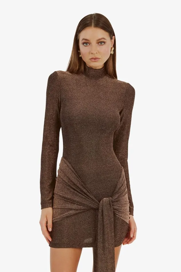 Women Occasion Dresses Bardot Seraphina Tie Front Dress In Bronze Bronze Women Occasion Dresses Bardot Seraphina Tie Front Dress In Bronze Bronze