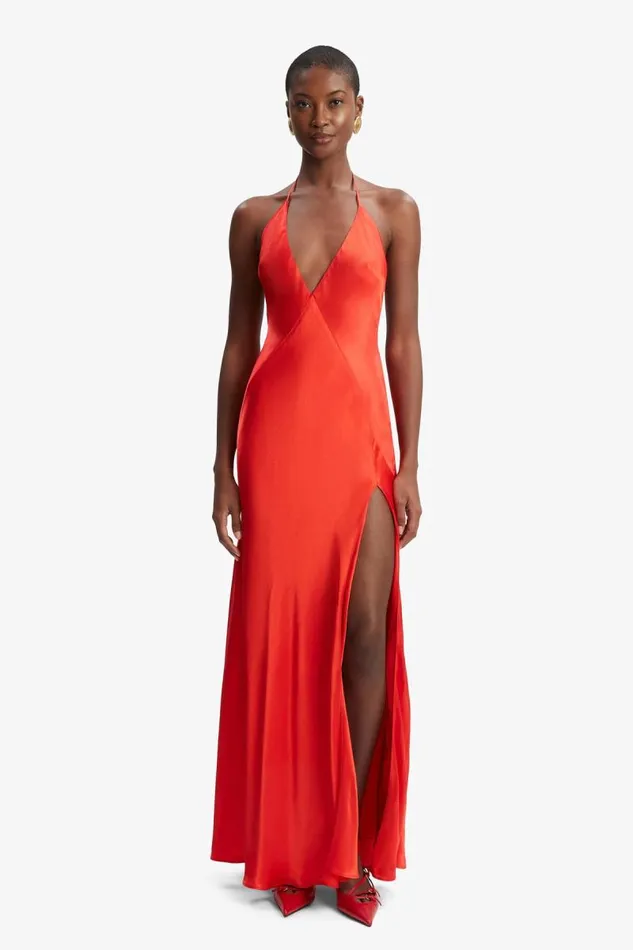 Women Occasion Dresses Bardot Yve Halter Dress In Fire Red Fire Red