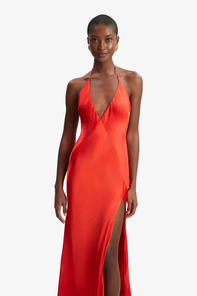 Women Occasion Dresses Bardot Yve Halter Dress In Fire Red Fire Red