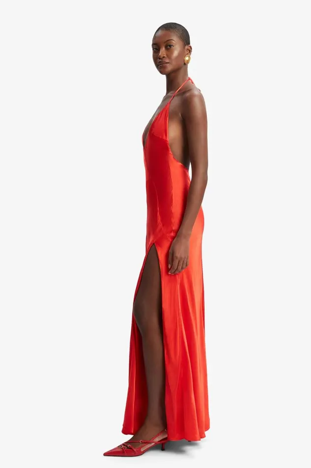 Women Occasion Dresses Bardot Yve Halter Dress In Fire Red Fire Red