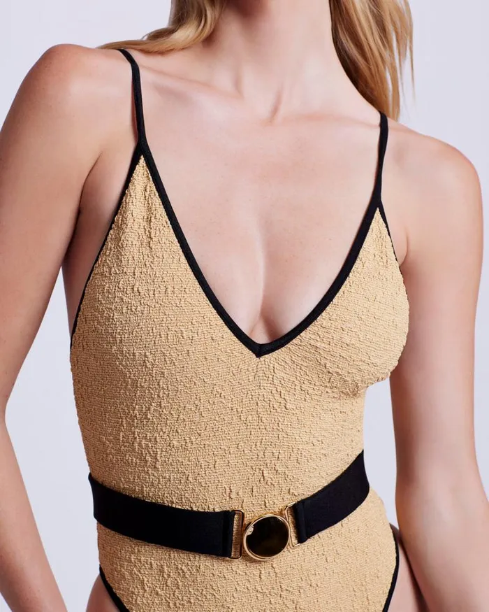Women One Pieces PatBO Metallic Jacquard One Piece Sand