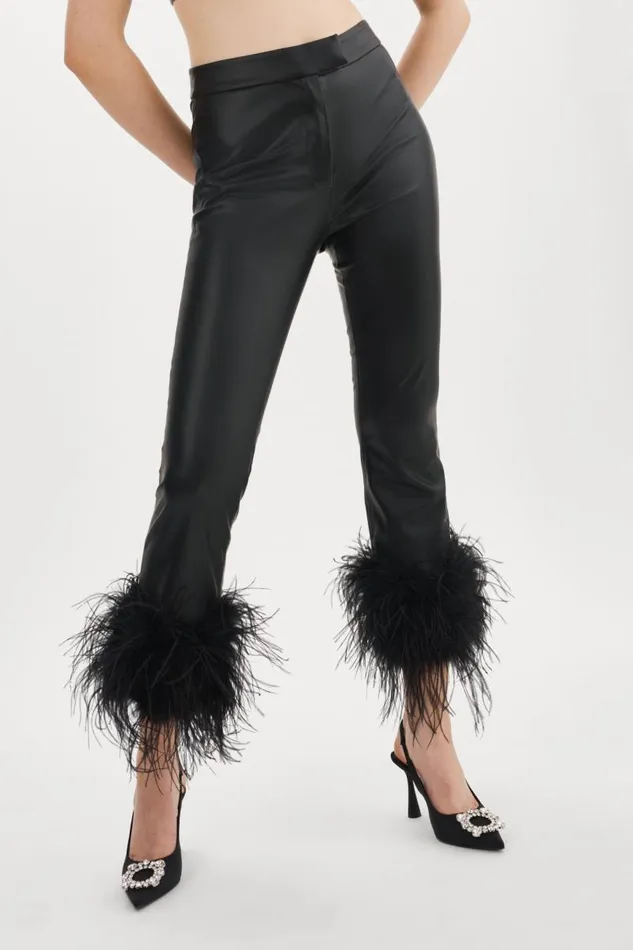 Women PAGETTA Feather Trimmed Trousers Black LAMARQUE Pants and Shorts