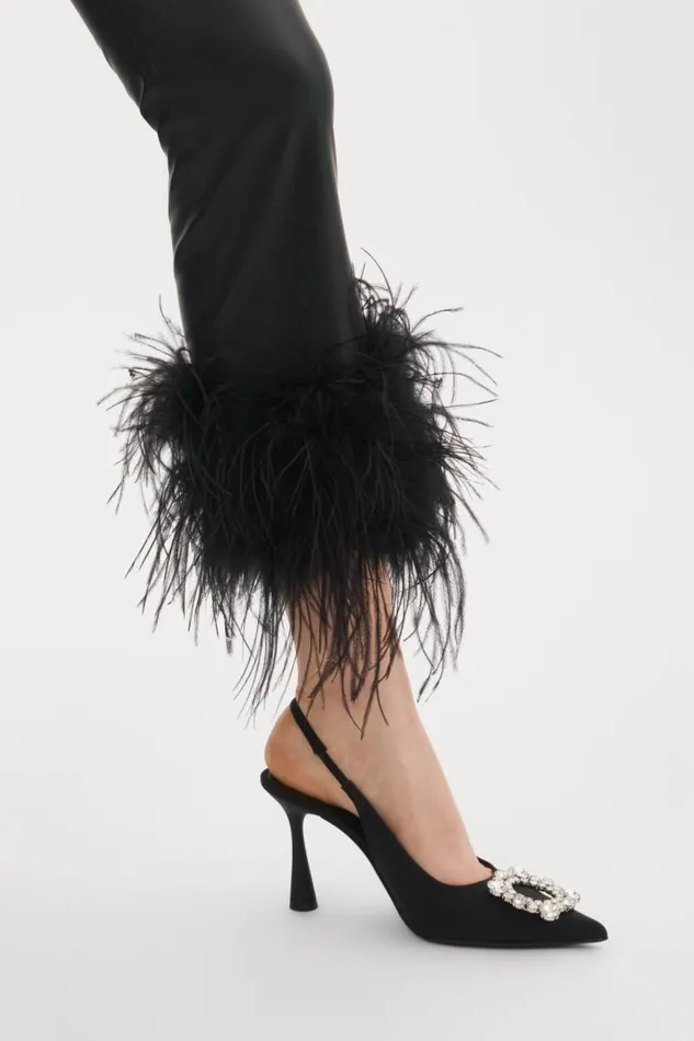 Women PAGETTA Feather Trimmed Trousers Black LAMARQUE Pants and Shorts