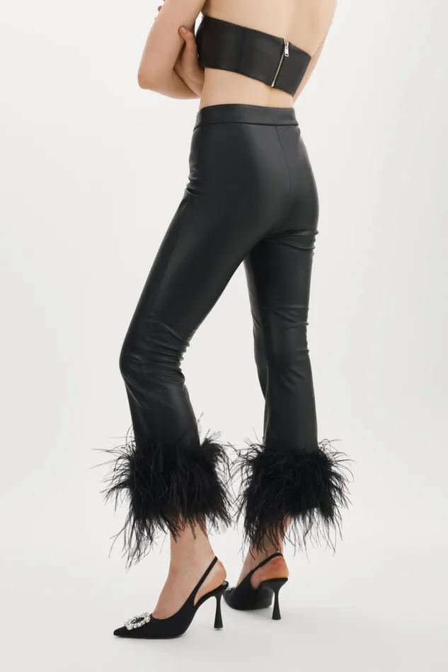 Women PAGETTA Feather Trimmed Trousers Black LAMARQUE Pants and Shorts