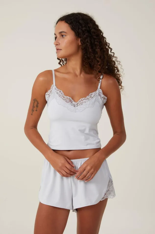 Women Pajamas Cotton On Soft Lounge Lace Trim Cami Grey