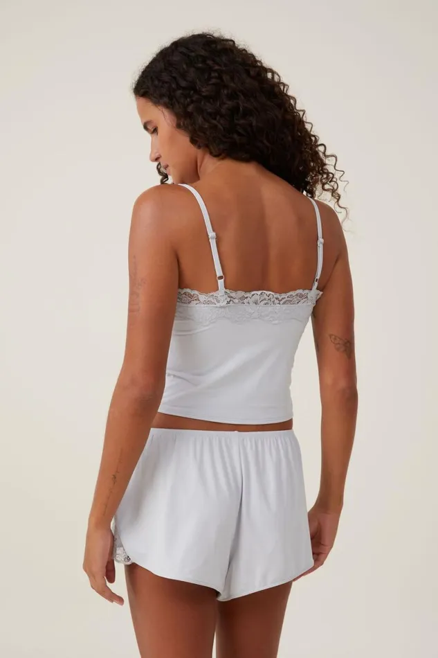 Women Pajamas Cotton On Soft Lounge Lace Trim Cami Grey