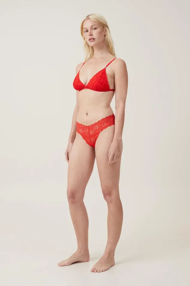 Women Panties Cotton On Everyday Lace Thong Brief Crimson Red