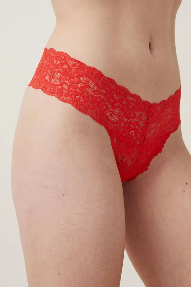 Women Panties Cotton On Everyday Lace Thong Brief Crimson Red