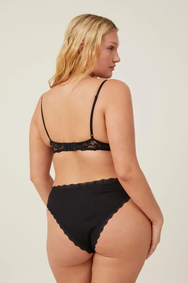 Women Panties Cotton On Organic Cotton Lace Cheeky Brief Black Pointelle