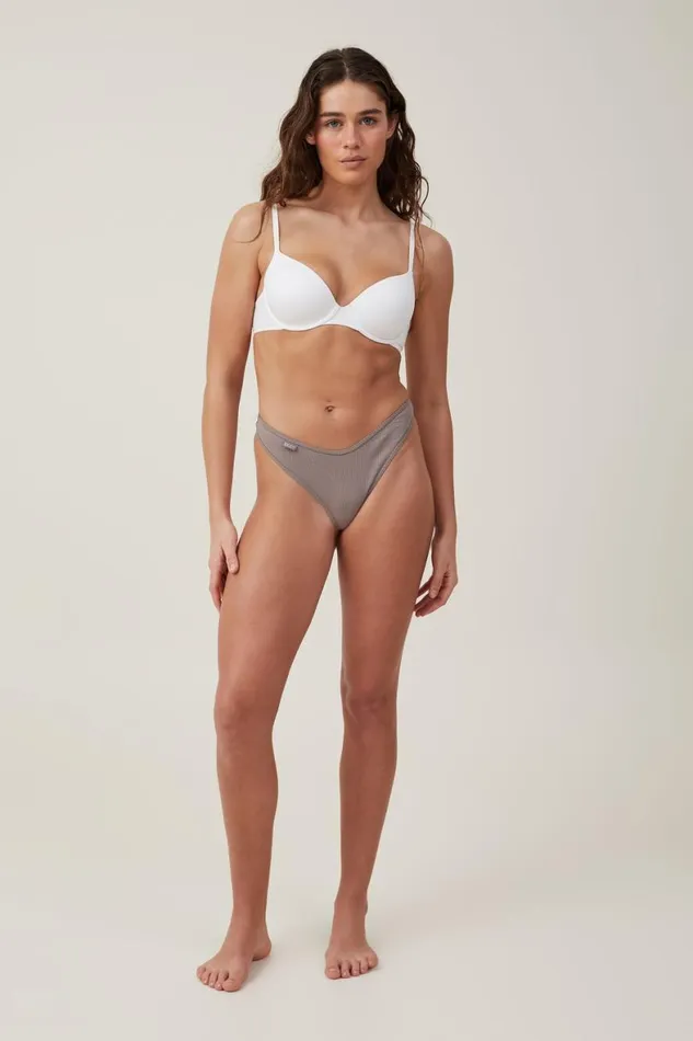 Women Panties Cotton On Organic Cotton Rib Thong Desert Grey