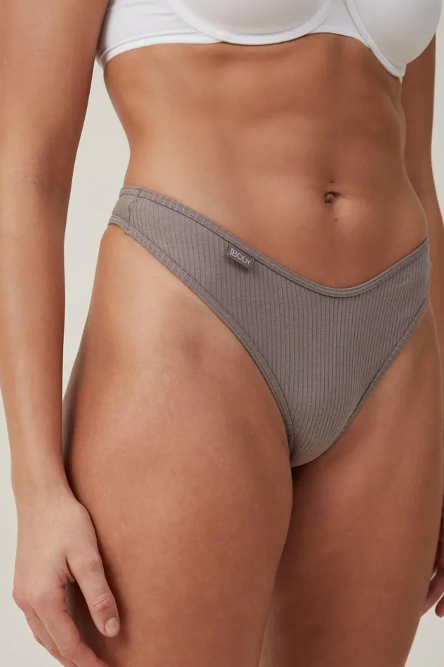 Women Panties Cotton On Organic Cotton Rib Thong Desert Grey