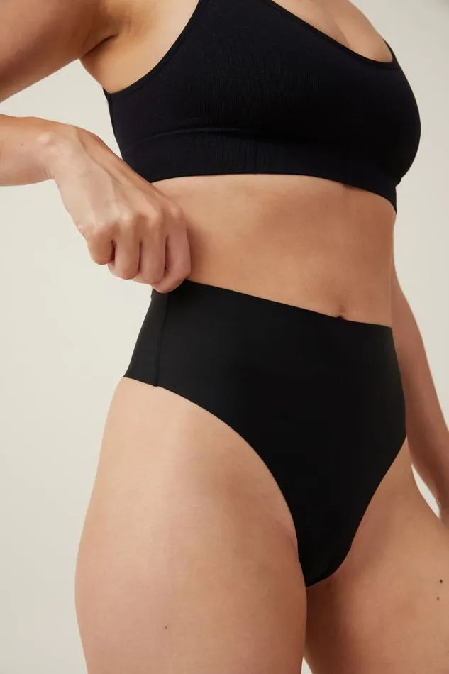 Women Panties Cotton On The Invisible High Waist Thong Brief Black