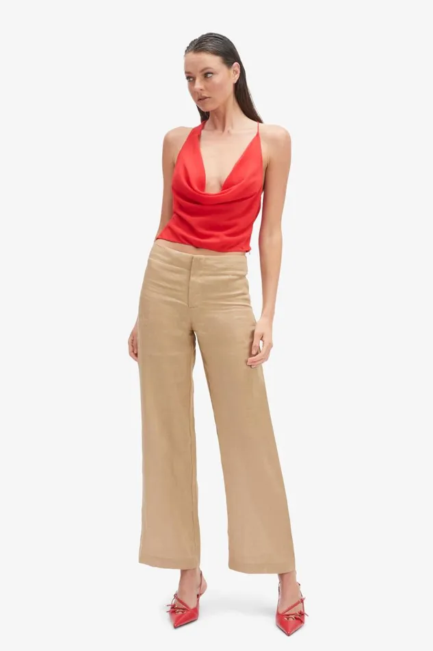 Women Pants Bardot Balia Hipster Linen Pant In Latte Latte