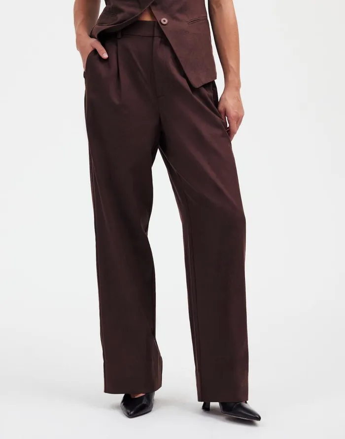 Women Pants Madewell Slouchy Straight Pants In Drapey Twill Dark Carob