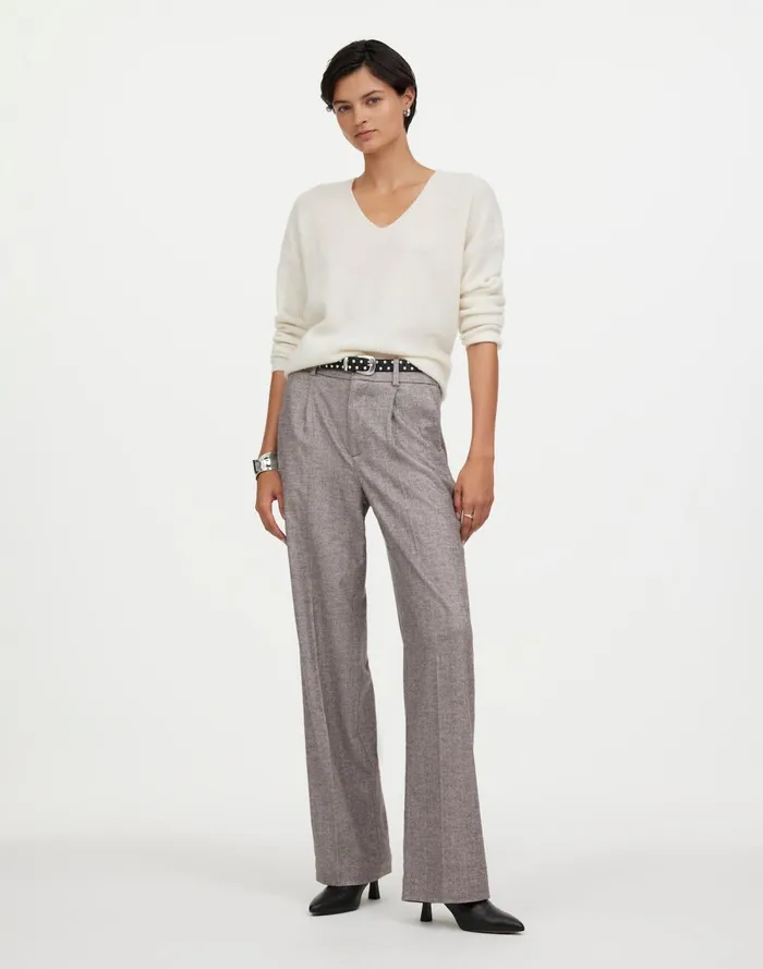 Women Pants Madewell Slouchy Straight Pants In Herringbone Italian Fabric Slate Grey Herringbone