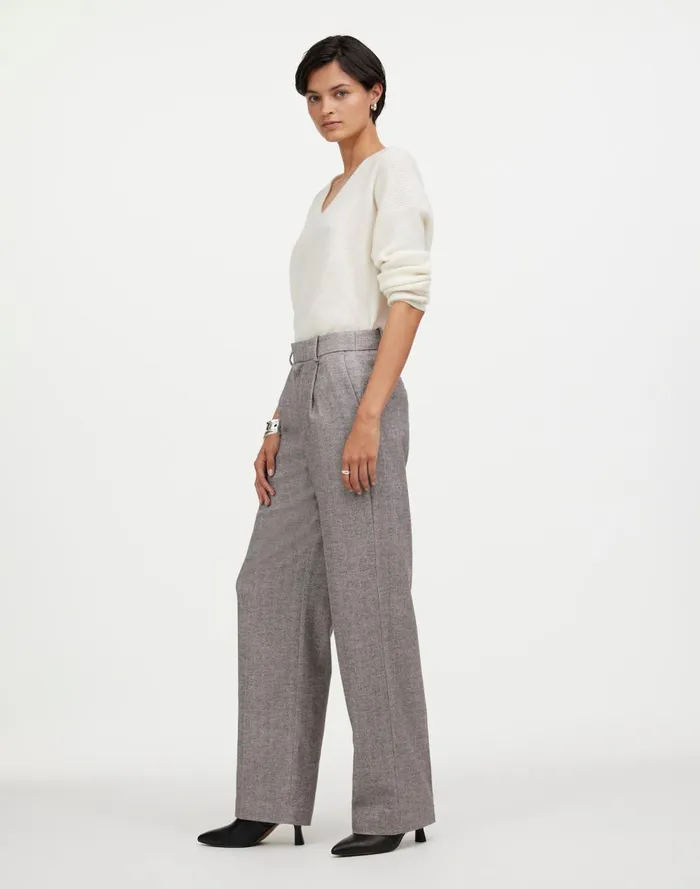 Women Pants Madewell Slouchy Straight Pants In Herringbone Italian Fabric Slate Grey Herringbone