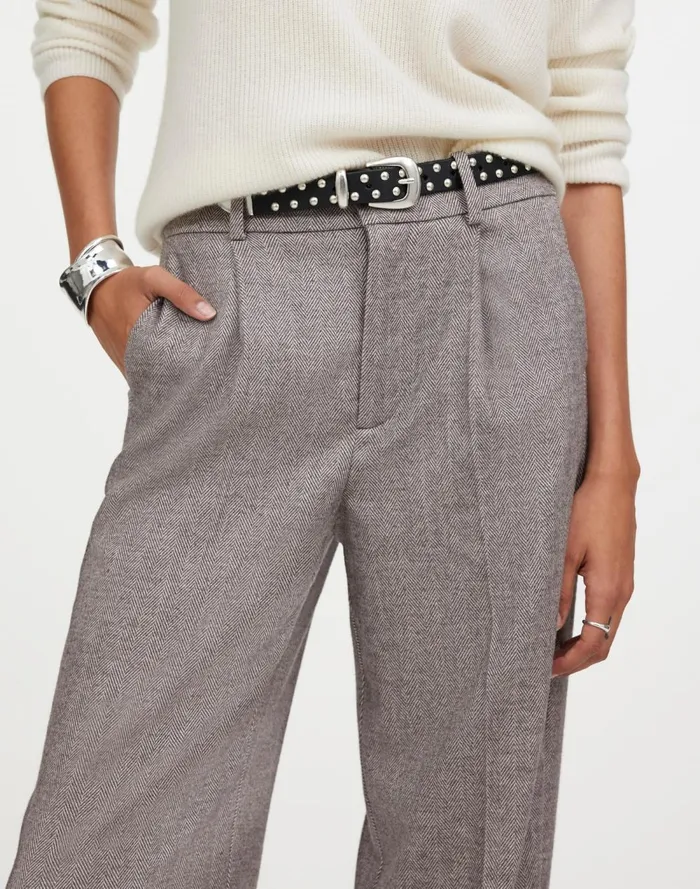 Women Pants Madewell Slouchy Straight Pants In Herringbone Italian Fabric Slate Grey Herringbone