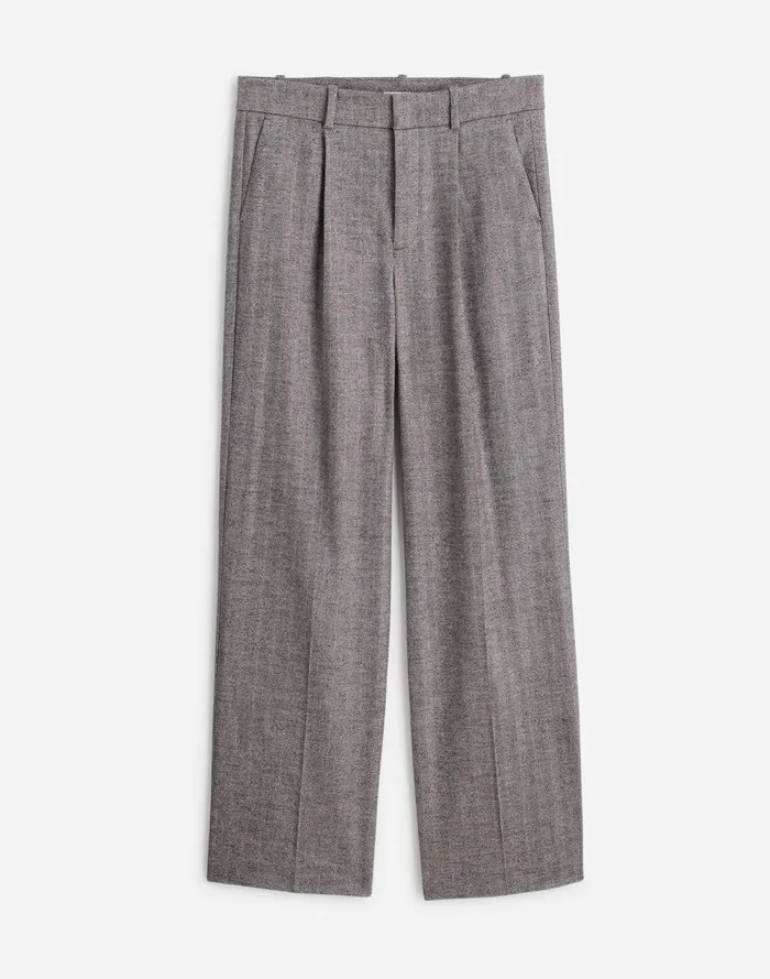 Women Pants Madewell Slouchy Straight Pants In Herringbone Italian Fabric Slate Grey Herringbone