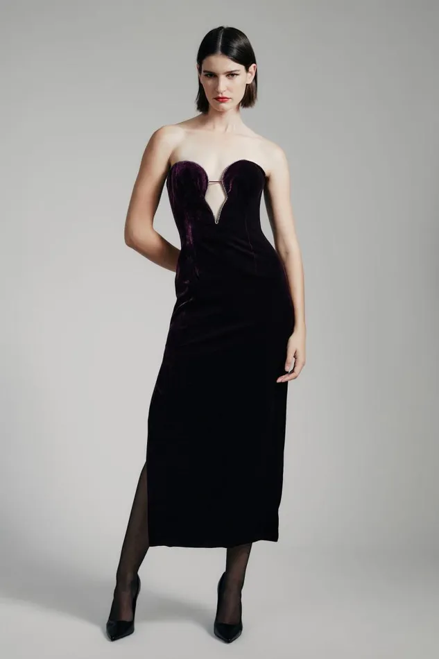 Women Party Dresses Bardot Lilah Velour Midi Dress In Drk Purple Drk Purple