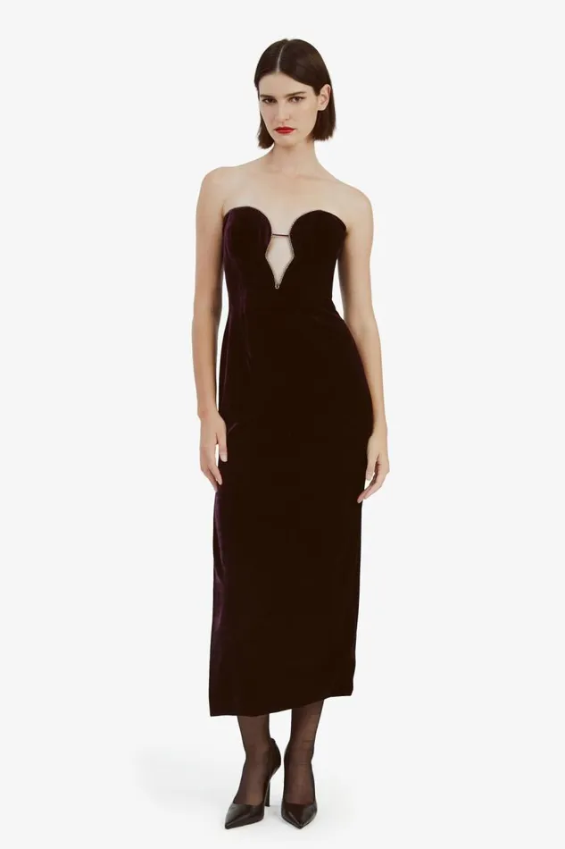 Women Party Dresses Bardot Lilah Velour Midi Dress In Drk Purple Drk Purple Women Party Dresses Bardot Lilah Velour Midi Dress In Drk Purple Drk Purple