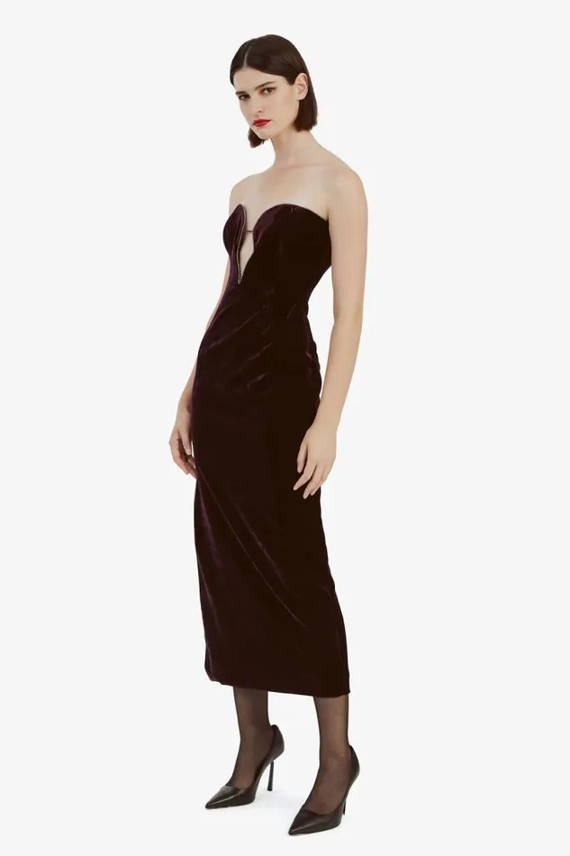 Women Party Dresses Bardot Lilah Velour Midi Dress In Drk Purple Drk Purple Women Party Dresses Bardot Lilah Velour Midi Dress In Drk Purple Drk Purple