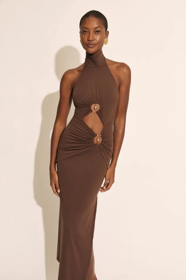Women Party Dresses Bardot Neve Collar Maxi Dress In Chocolate Chocolate