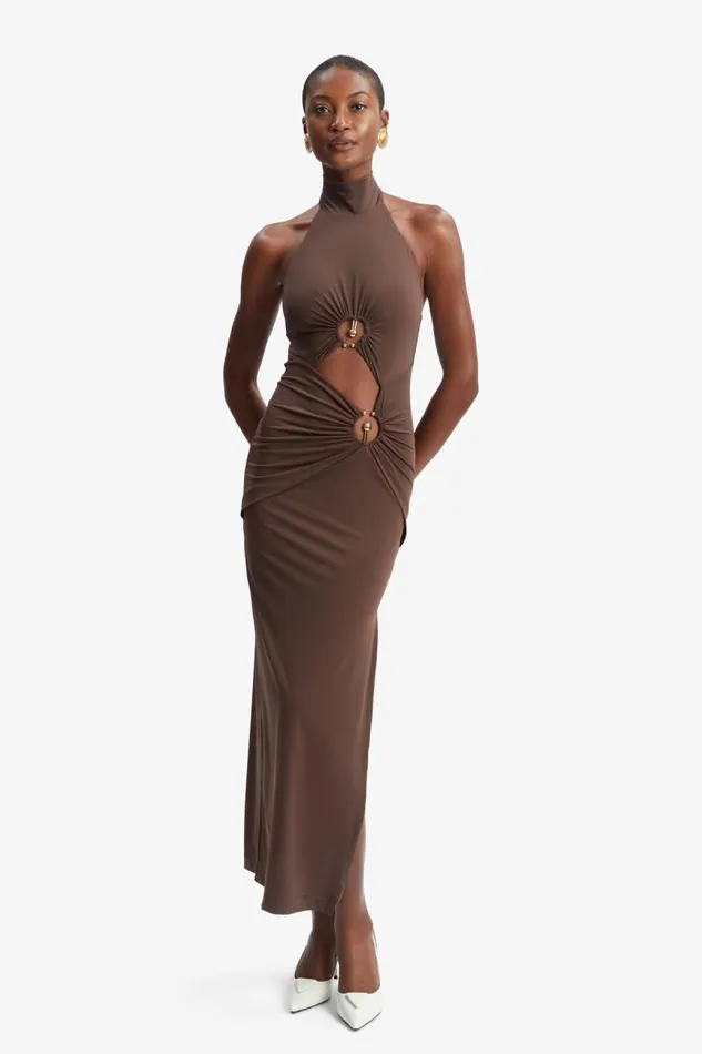 Women Party Dresses Bardot Neve Collar Maxi Dress In Chocolate Chocolate Women Party Dresses Bardot Neve Collar Maxi Dress In Chocolate Chocolate