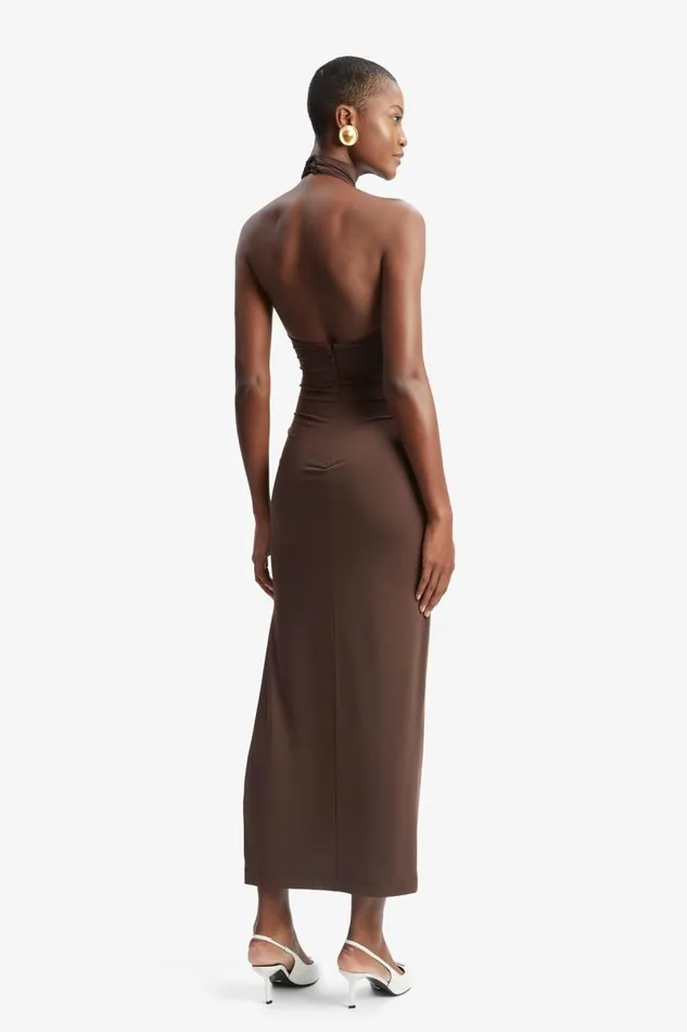 Women Party Dresses Bardot Neve Collar Maxi Dress In Chocolate Chocolate Women Party Dresses Bardot Neve Collar Maxi Dress In Chocolate Chocolate