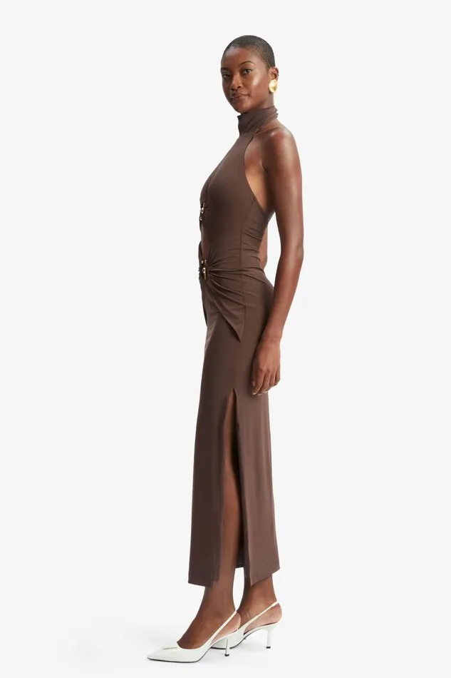Women Party Dresses Bardot Neve Collar Maxi Dress In Chocolate Chocolate Women Party Dresses Bardot Neve Collar Maxi Dress In Chocolate Chocolate