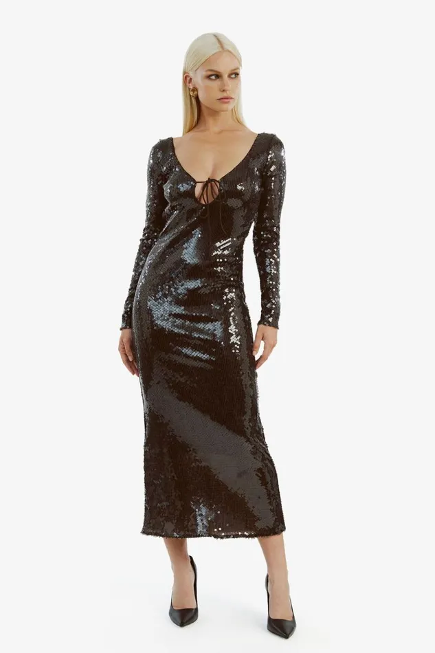 Women Party Dresses Bardot Verona Sequin Maxi Dress In Dark Chocolate Dark Chocolate