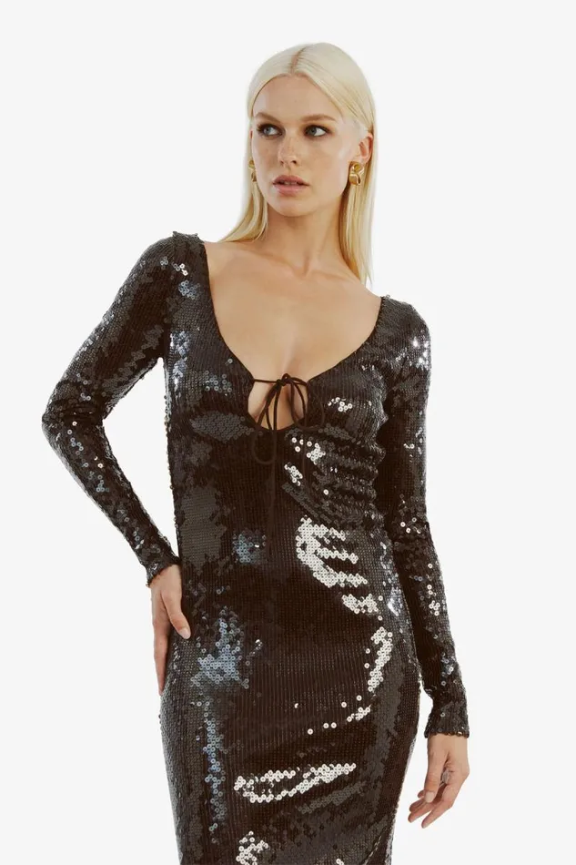 Women Party Dresses Bardot Verona Sequin Maxi Dress In Dark Chocolate Dark Chocolate