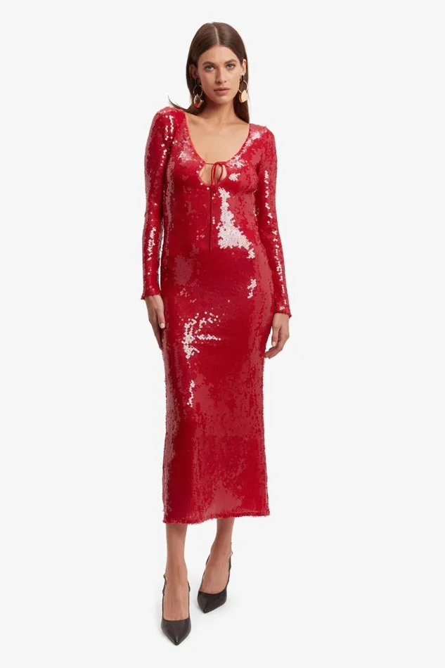 Women Party Dresses Bardot Verona Sequin Maxi Dress In Deep Red Deep Red Women Party Dresses Bardot Verona Sequin Maxi Dress In Deep Red Deep Red