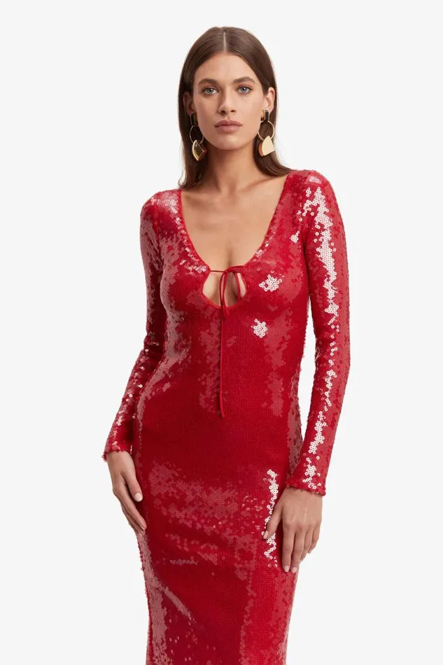 Women Party Dresses Bardot Verona Sequin Maxi Dress In Deep Red Deep Red Women Party Dresses Bardot Verona Sequin Maxi Dress In Deep Red Deep Red