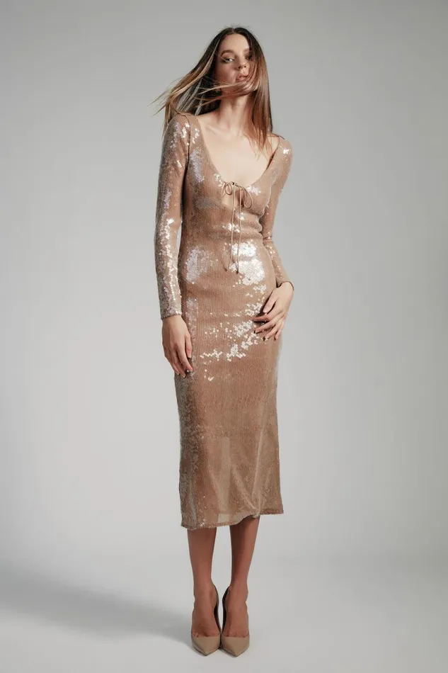 Women Party Dresses Bardot Verona Sequin Maxi Dress In Nude Nude