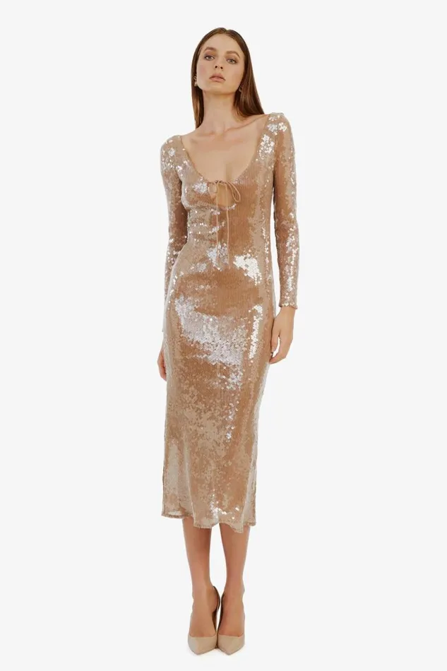 Women Party Dresses Bardot Verona Sequin Maxi Dress In Nude Nude Women Party Dresses Bardot Verona Sequin Maxi Dress In Nude Nude