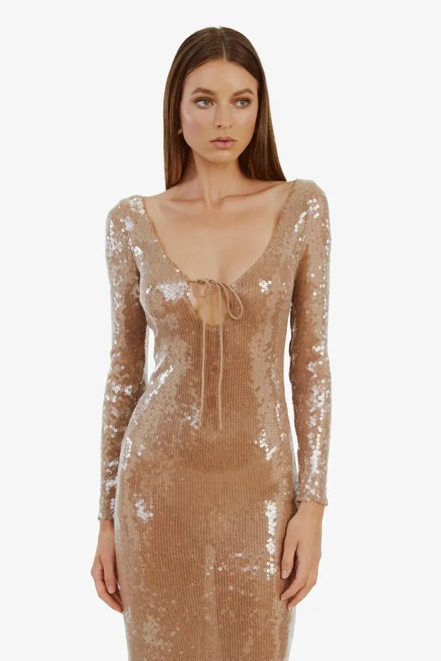 Women Party Dresses Bardot Verona Sequin Maxi Dress In Nude Nude Women Party Dresses Bardot Verona Sequin Maxi Dress In Nude Nude