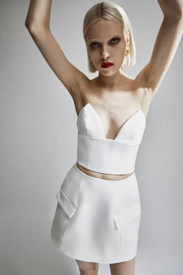 Women Party Tops Bardot Delphi Strapless Crop Top In Orchid White Orchid White