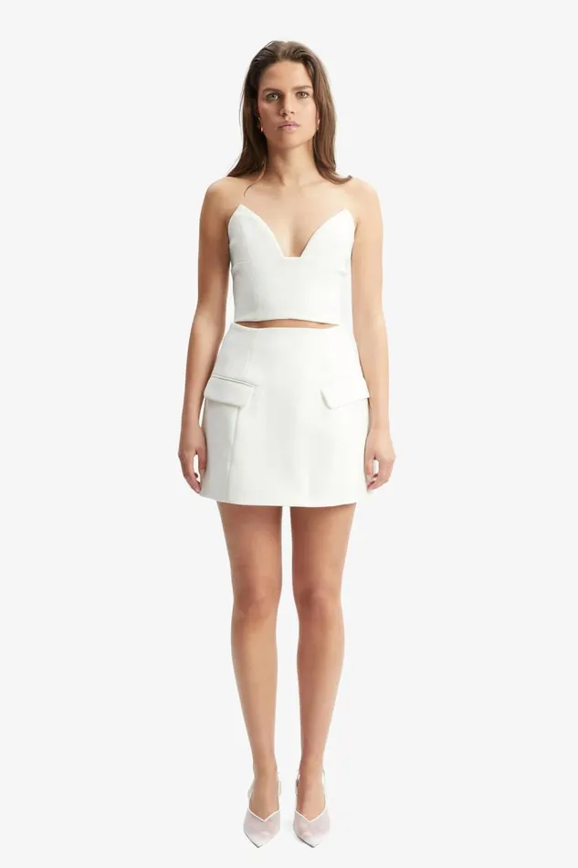 Women Party Tops Bardot Delphi Strapless Crop Top In Orchid White Orchid White