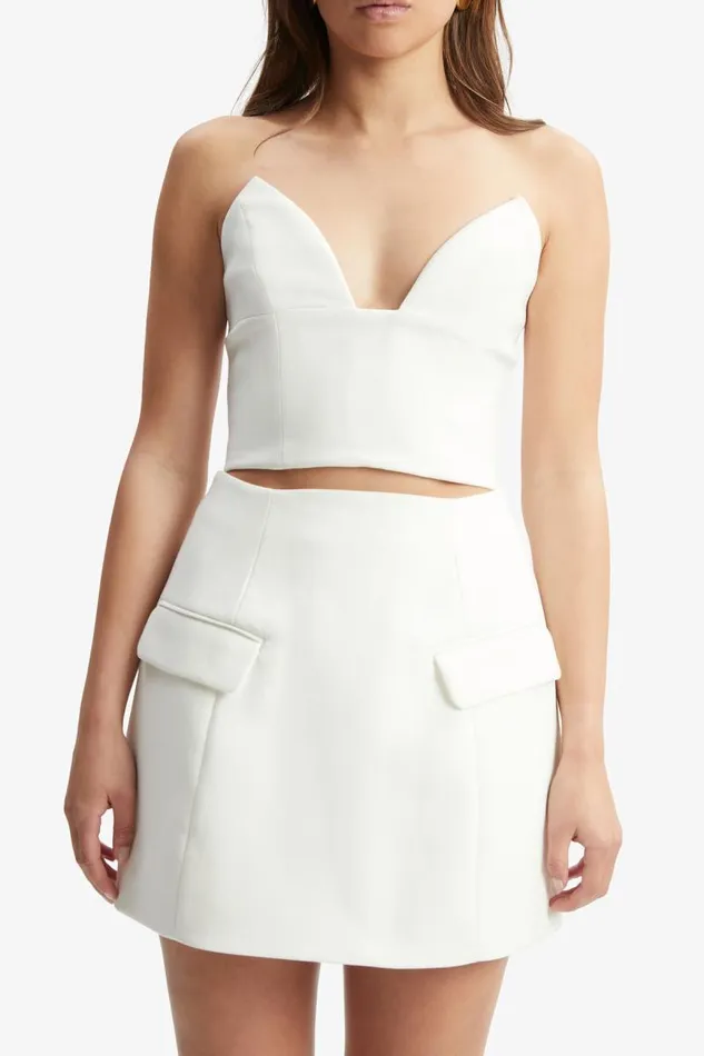 Women Party Tops Bardot Delphi Strapless Crop Top In Orchid White Orchid White