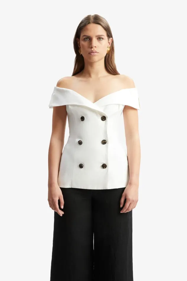 Women Party Tops Bardot Eliora Button Front Linen Top In Orchid White Orchid White