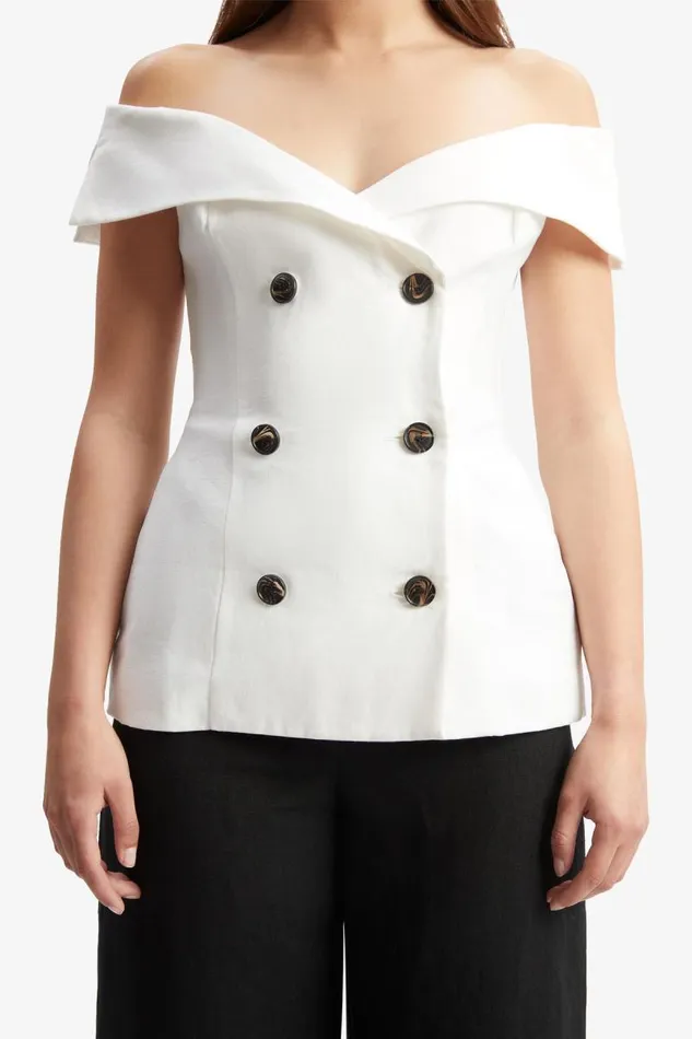 Women Party Tops Bardot Eliora Button Front Linen Top In Orchid White Orchid White