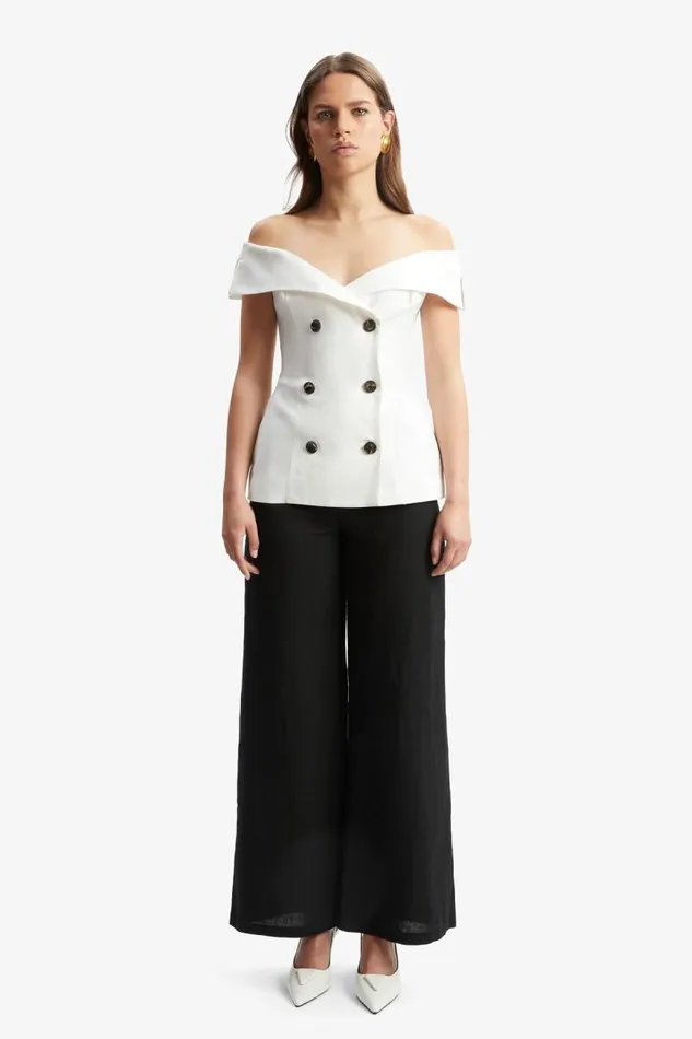 Women Party Tops Bardot Eliora Button Front Linen Top In Orchid White Orchid White