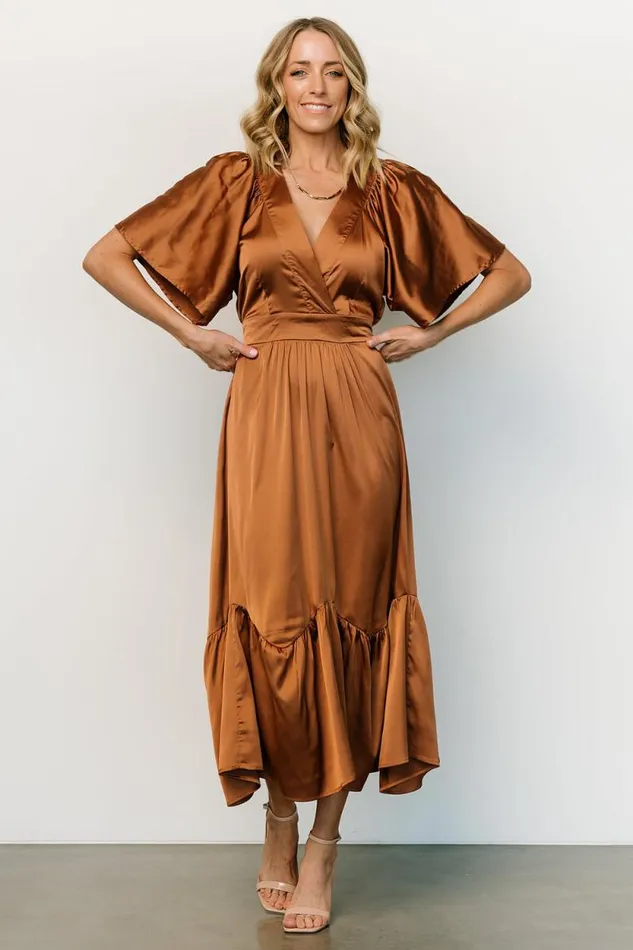 Women Pasadena Satin Dress Copper Baltic Born Midi Dresses