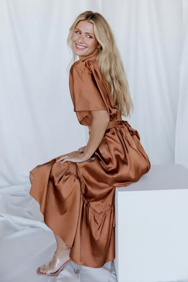 Women Pasadena Satin Dress Copper Baltic Born Midi Dresses