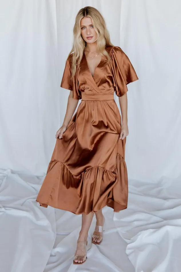 Women Pasadena Satin Dress Copper Baltic Born Midi Dresses
