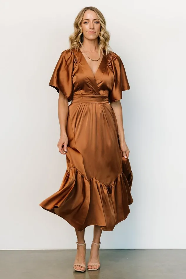 Women Pasadena Satin Dress Copper Baltic Born Midi Dresses