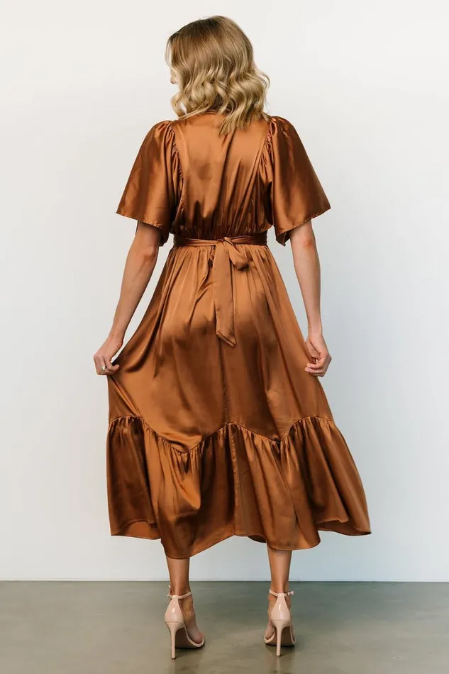 Women Pasadena Satin Dress Copper Baltic Born Midi Dresses