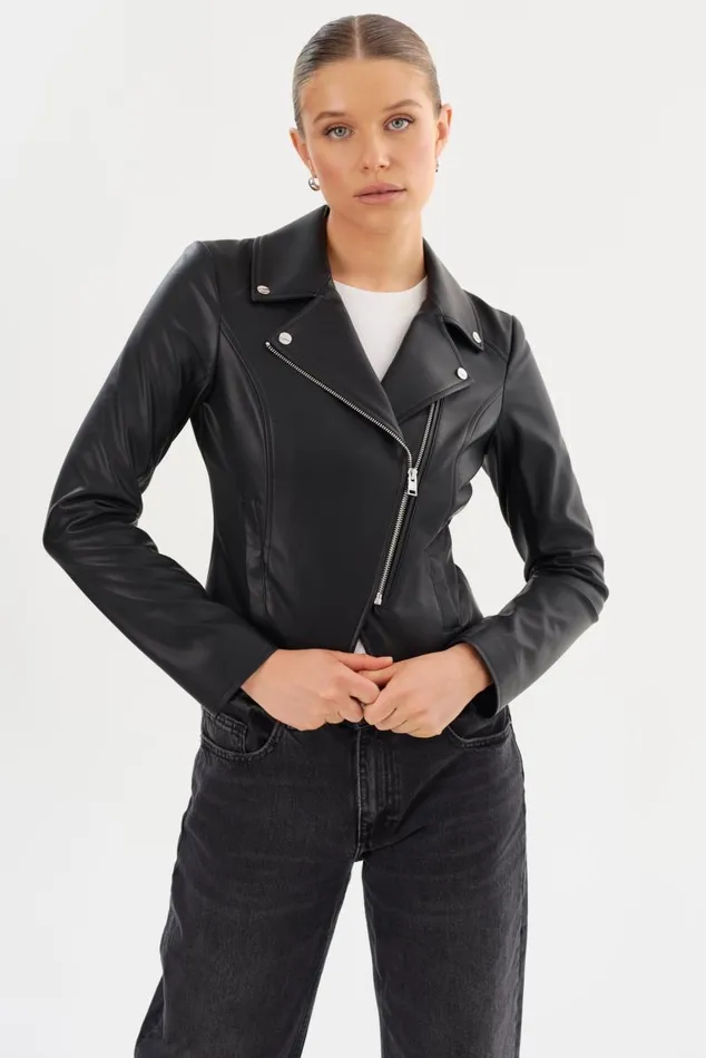 Women PASCALE Fitted Faux Leather Jacket Black LAMARQUE Biker Jackets Women PASCALE Fitted Faux Leather Jacket Black LAMARQUE Biker Jackets